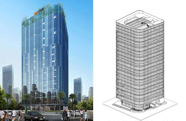 Modern office building exterior in Da Nang city center
