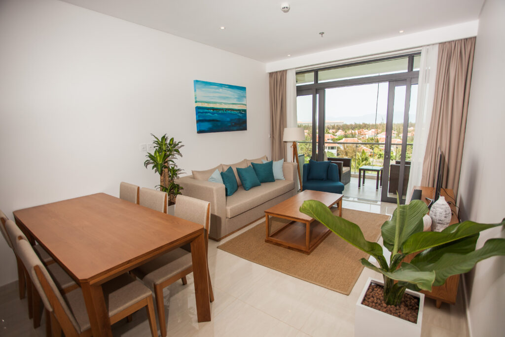 2-bedroom apartment at The Ocean Suites, living and dining area