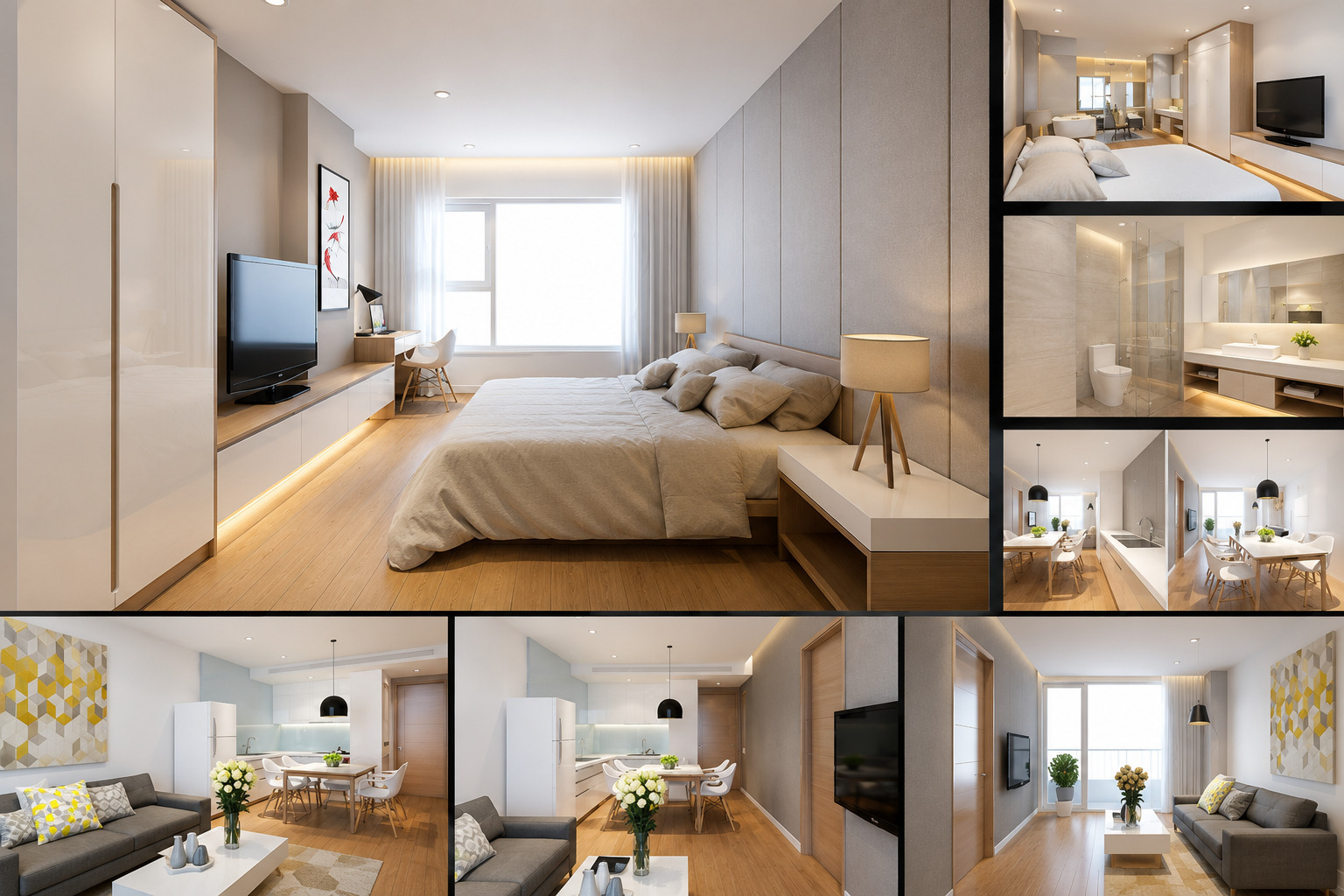 Full view of a studio apartment layout at F.Home Da Nang