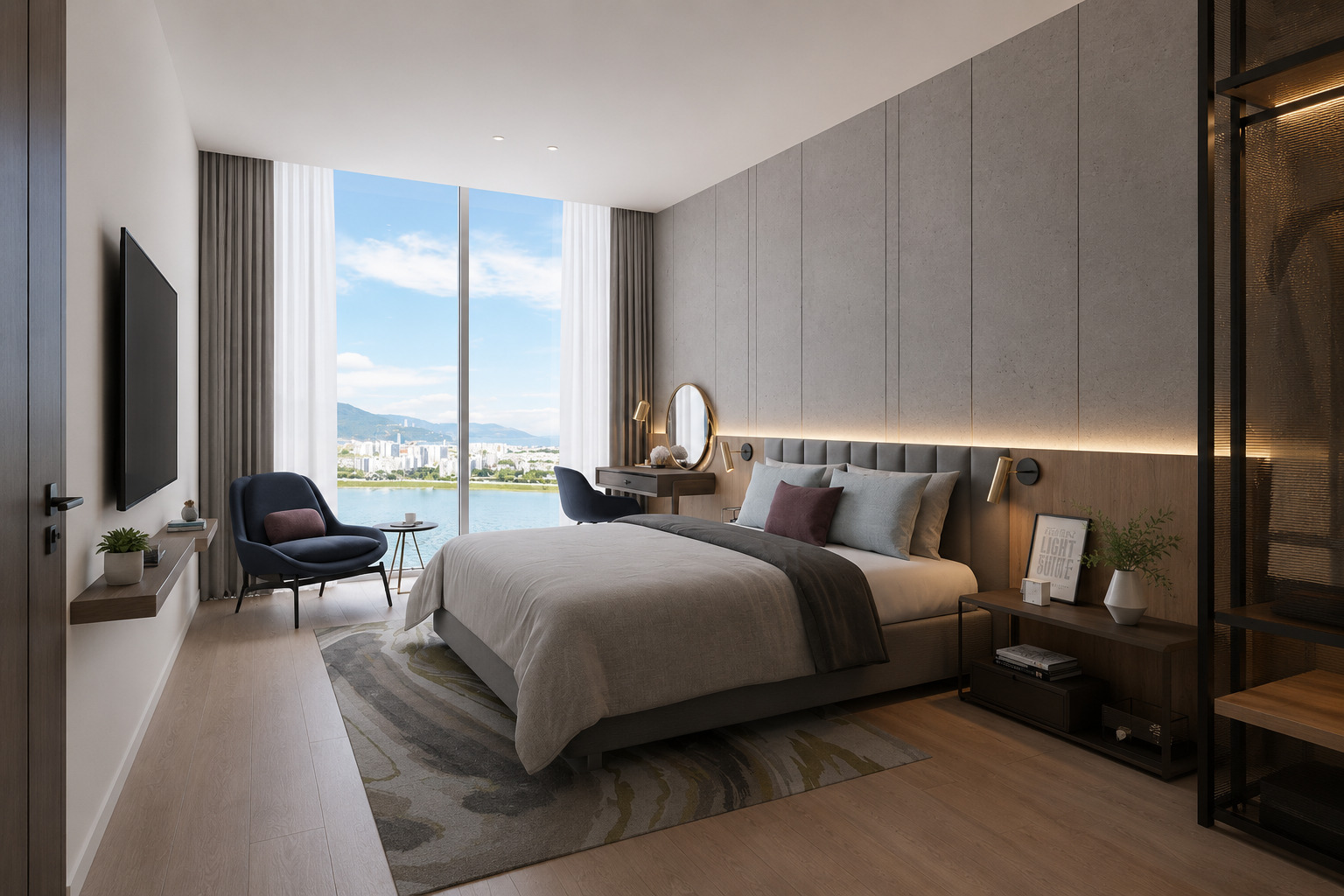 Bedroom in a Sam Towers Da Nang apartment with river views