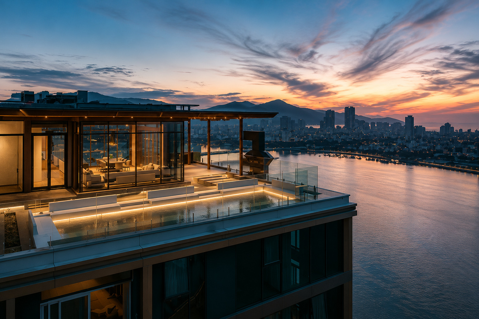 Rooftop infinity pool at The Filmore Da Nang with Han River views