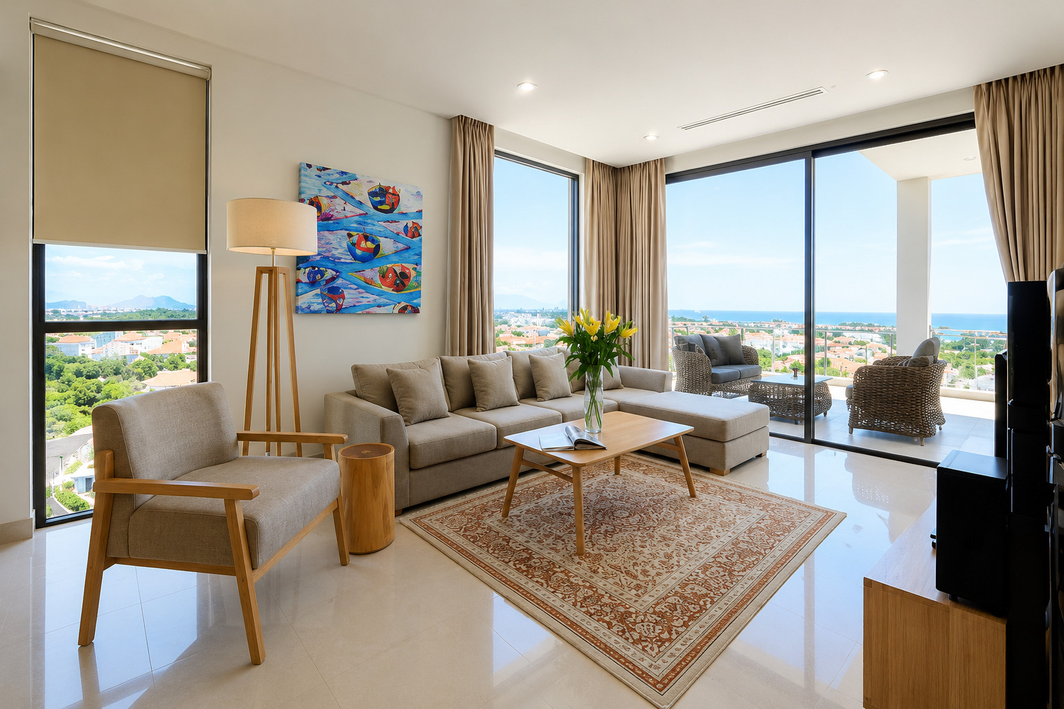 Bright living room in a The Ocean Suites Da Nang apartment