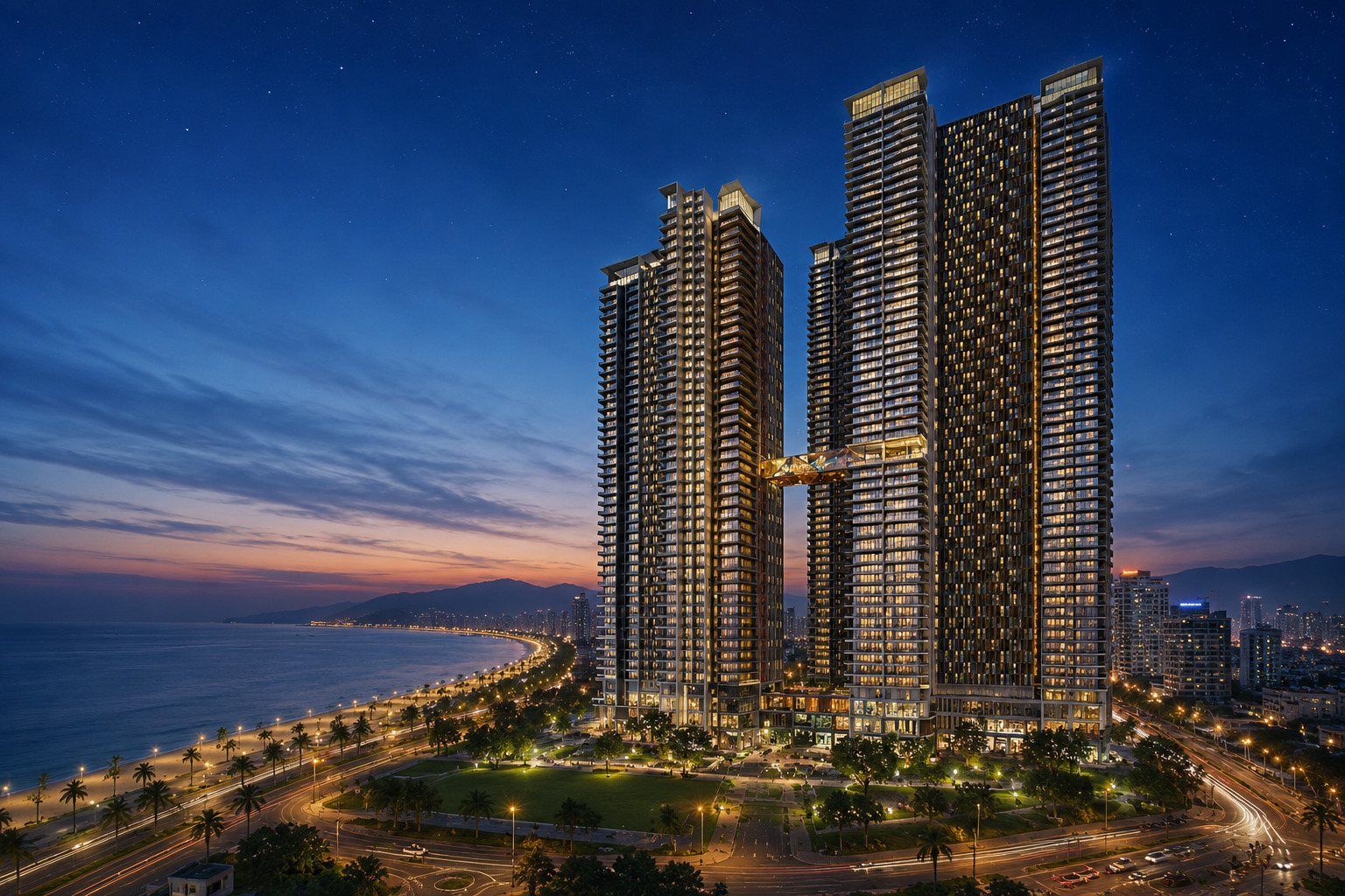 Wyndham Soleil Da Nang tower exterior seen from the beachfront
